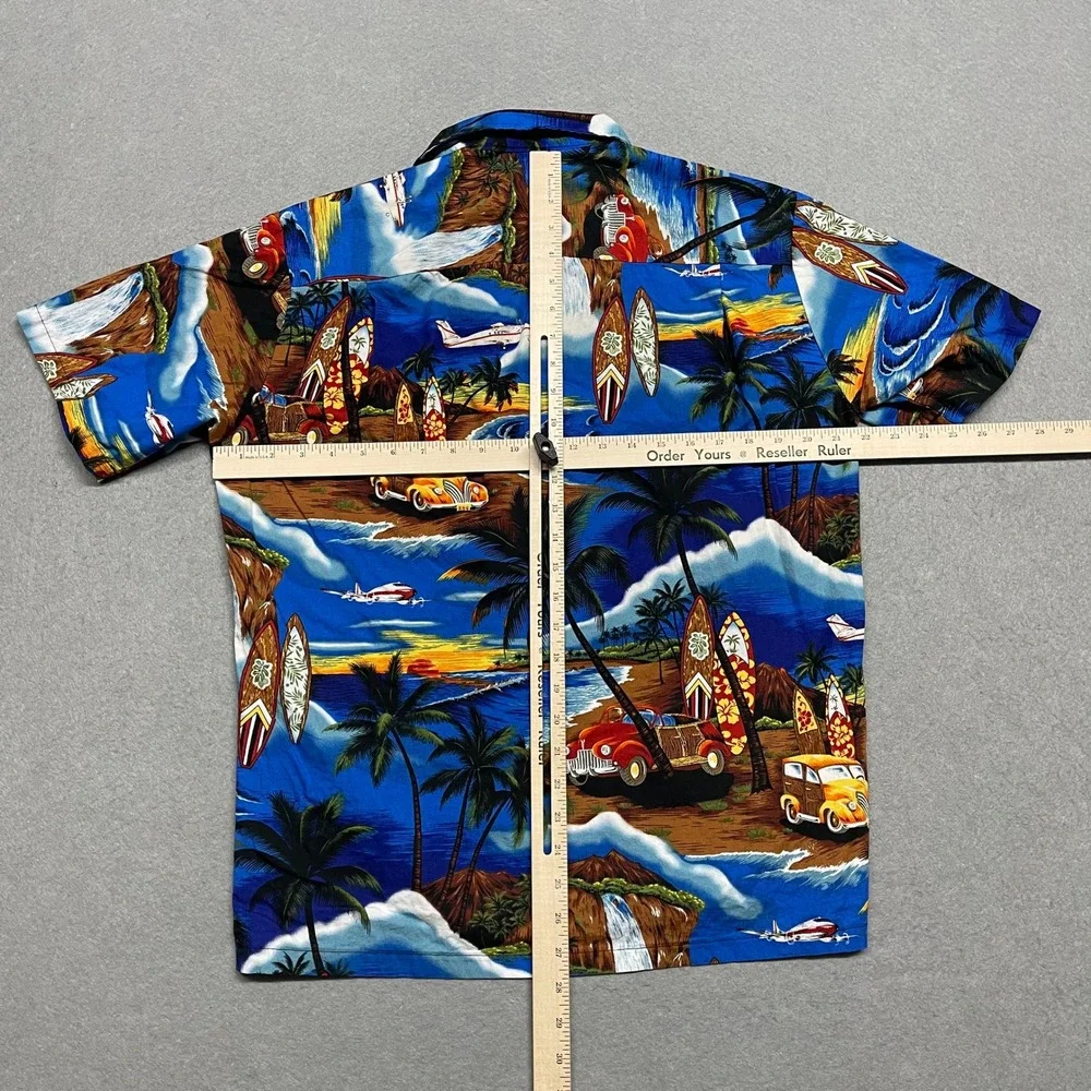 Royal Hawaiian Creations Shirt Mens Medium Blue Tropical Surfboard Classic Cars - Picture 6 of 9
